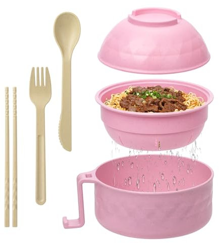 MUUBOOX Ramen-spis, 92 dl ramen-skålset, mikrovågsugn ramen-skål, mikrovågsugn skål med lock, bärbara nudelskålar, för hemmakontor studentrum högskola gåva (rosa)