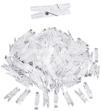 200 stycken transparenta klämmor, små akrylklämmor, torkklämmor, anteckningsklämmor, skrivbordsnotiveringskammare, hängande fjäderklämmor, fotoklämmor