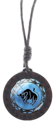 GONMFKM Charm-Halskette Mit 12 Sternzeichen, Modischer Anhänger Aus Glas, Rund, Holz, Blau, Mit Schlüsselbeinkette, Sternbild, Horoskop, Pulloverkette Für Damen Und Herren, Schmuckgeschenke, Stier,