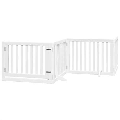 vidaXL Hundgrind med dörr vikbar 8 paneler vit 640 cm poppel, husdjursgrind, hundgrind för trappor, valpgrind för trappor, hundgrind med dörr