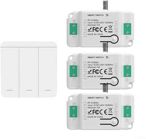 Kit de interruptor de luz inalámbrico, sistema de interruptor de luz inalámbrico expandible con interruptor de 3 bandas y receptores para soluciones de iluminación fáciles