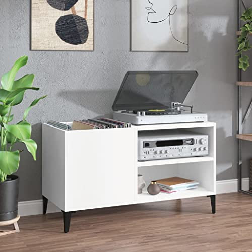 Cinyiqo Mueble para Discos Madera contrachapada Blanco 84,5x38x48 cm, Estanteria CD, Mueble Tocadiscos, Mueble para Discos, Mueble para Vinilos, Mueble para Tocadiscos - 831949