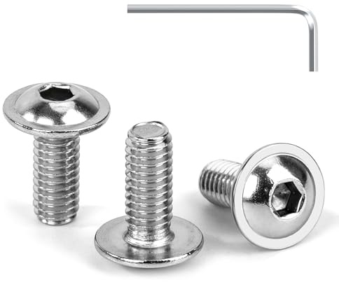 Tunejoy Tornillos de Cabeza Alomada con Brida M4 x 10 mm Tornillo de Cabeza Hexagonal de Acero Inoxidable A2 V2A Tornillos Máquina con llave Allen Rosca Completa 30 Piezas