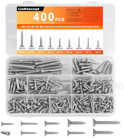 M3 M4 M5 Stainless Steel Screws, 400 Pcs Self Tapping Screw, Assorted Wood Phillips Flat Head Cross Head Countersunk Screws Assortment for Furniture Door Hinge Screw