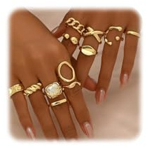 FloralGrace 12 Piezas Conjunto de Anillos Dorados Gruesos para Mujeres, Anillos Vintage para Nudillos Grabado Fino Hueco Articulación Dedo Midi, Anillos Dorados Elegantes para Damas