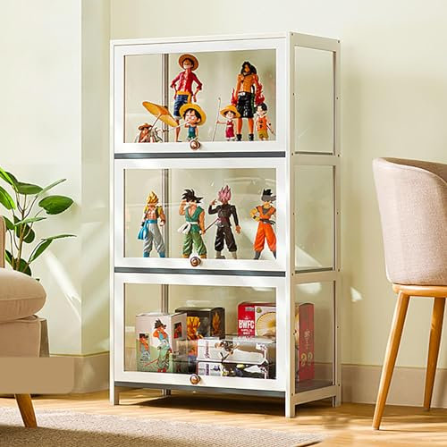 Bamboo Curio Vitrine mit Acrylglastür, 5 Etagen, Vitrine aus natürlichem Bambus, Vitrine für Sammlerstücke, Aufbewahrungsschrank mit hoher Kapazität, Klapptür und starker Tragfähigkeit