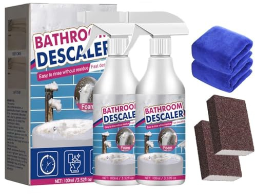Fleckenentferner für Hartnäckige Flecken, Multifunktional Duschkabinenreiniger, Kalkentferner Dusche Stark, Badreiniger Extra Stark Putzmittel für Glas Kanalisation Toiletten 60ml (2)