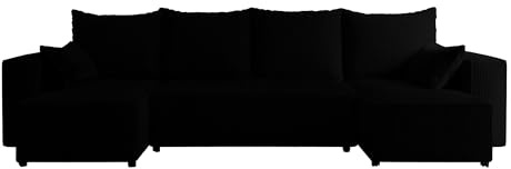 4ALL HOME Ecksofa mit Schlaffunktion Tobi U 316x145 cm - Couch - Sofa mit Bettkasten - Eckcouch - L-Form - Schlafsofa - Schlafsofa mit Bettkasten (Poso 135 Schwarz)