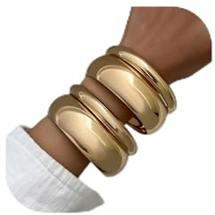 XFSRG 4 Stück Breiter Armreif Damen Minimalistische Chunky Armbänder Modischer Statement Armreifen für Alltag Party und Abendkleid (Gold)