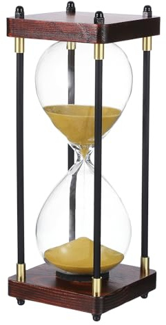 PATIKIL Large Decorative Sand Timer, 60 Minutes Wood Hour Glass Timer Modern Wooden Hour Glass for Cooking Game Office Classroom Kitchen Home, Gold Tone(Style 2)