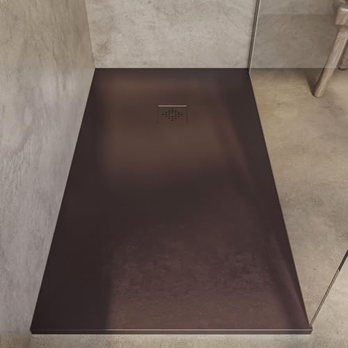 SoulHome Piatto Doccia in Resina 150x70 Marrone cioccolato Griglia Colore | Antiscivolo C3, Extrapiatto, Resina e carica minerale, Textura piedra liso, Antibatterico, Gel-coat, + valvola di scarico