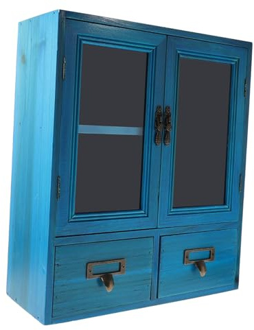 TOYANDONA Wandschrank mit Doppeltür, Kleiner Vintage Schrank | Hängend, Blaues Design, Große Kapazität, Einfache Montage, Fein Verarbeitet