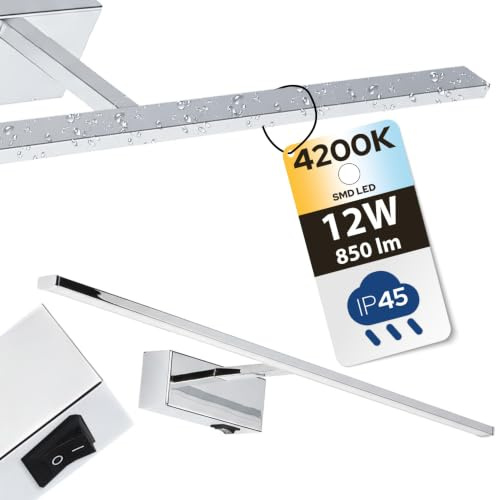 LED Spiegelleuchte für Bad – Wasserdicht Badezimmer Lampe Chrom | über dem Spiegel/Bild 55,5cm mit Schalter – 12W 850lm 4200K Neutralweiß – Wandleuchte Badlampe IP45 – Horoz