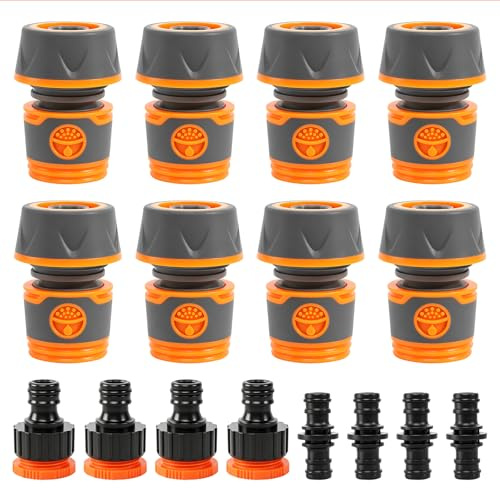 Schlauchverbinder 3/4 Zoll, 16 Pcs Gartenschlauch Verbinder Set, Kupplung und Gartenschlauch Anschluss Schlauchkupplung für Gartenbewässerung Autowäsche und Haushaltsnutzung