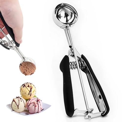 TIANLIN Eisportionierer aus 304 Edelstahl mit Auslöser (23x4 cm) – Eiskugelformer Schwarz, Spülmaschinenfest, Vielseitig Einsetzbar für Eiscreme, Melonenkugeln, Kartoffelpüree, Teig und Kuchen