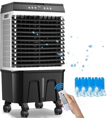 Enfriador de aire industrial de 40 litros, ventilador evaporativo de 3 velocidades con control remoto y temporizador, humidificador portátil para el hogar, la oficina o la fábrica, apagado automátic