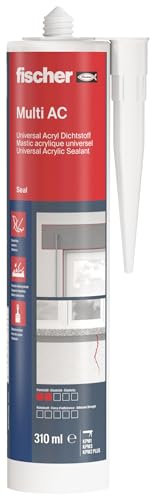fischer Acryldichtstoff Multi AC, geruchsarme Dichtmasse, elastoplastisches Maleracryl für Fugen im Innenbereich, Fugenmasse für z.B. Ausbesserungen & Risse im Mauerwerk, 310 ml, weiß