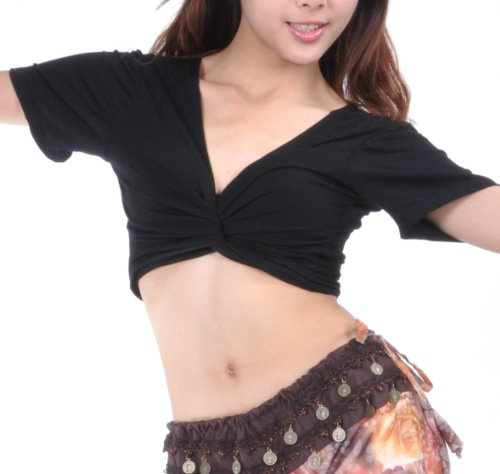 BellyLady Belly Dance Short Sleeved Wrap Top-Black