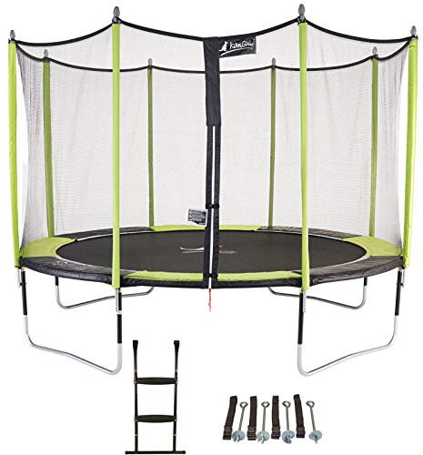 Kangui - Trampoline de Jardin 426 cm + Filet de sécurité + échelle + kit d'ancrage JUMPI Vert/Noir 430