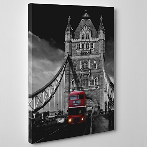 Quadro su Tela Canvas - INTELAIATO - Pronto da Appendere - Cittˆ Londra B/N - Tower Bridge - Bus Red - London - Inghilterra - UK - 30x40cm - Senza Cornice - (cod.006)