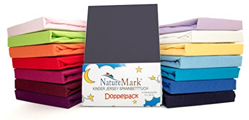 2er Sparpack Kinder Spannbettlaken Jersey 100% Baumwolle für Kinderbettmatratzen ÖKO Tex Geprüft- Gr. 70 x 140 cm, Anthrazit / Grau