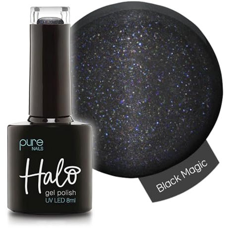 Halo Gel Polish 8ml - Black Magic. UV/LED Gel Nail Polish, Long Lasting & Easy To Apply. Nail Art Colours For Manicure & Pedicure. Gel Polish For Professional & Home Use.