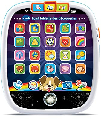 VTech - Lumi Tablette des Découvertes, Tablette Tactile Bébé avec Écran Lumineux et 25 Touches Interactives, Jeu d'Éveil Musical, Jouet Éducatif, Cadeau Bébé Dès 9 Mois - Contenu en Français