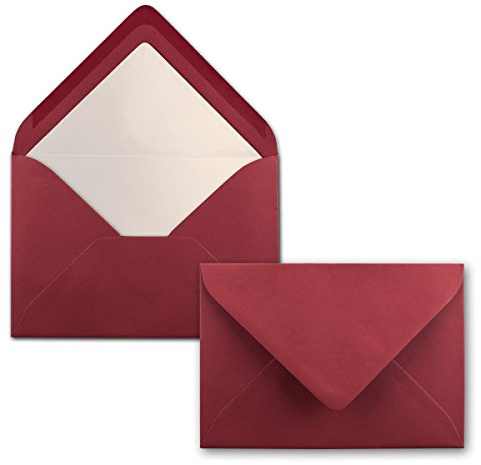 50 Briefumschläge Dunkel-Rot - DIN C6 - gefüttert mit weißem Seidenpapier - 90 g/m² - 11,4 x 16,2 cm - Nassklebung - NEUSER PAPIER