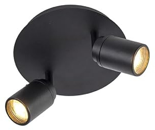 Qazqa Badezimmer Verstellbarer Deckenstrahler, Deckenspot - Ducha - Schwarz, max. 35W, Geeignet für LED, 20cm, Rund, 2-flammig, IP44, Ideal als Wohnzimmerlampe, Küche lampe und