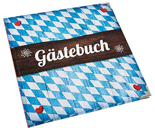 Gästebuch Oktoberfest: Bayerisches Fotoalbum für Hochzeit, Wiesn, Geburtstag & Party, Deko Bayern, Erinnerungsbuch Metallecken, Erinnerungsalbum Bayerisch, 164 Blanko Seiten, Blau-Weiß, 21 x 21 cm