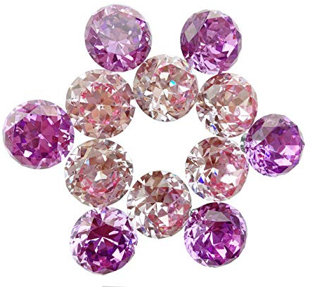 Becho 12 Stück 3 cm Kristallknäufe für Schublade, Schrank, Kristallglas, Diamantform, flaches rundes Kristallglas mit Schrauben (Kristalllila + Kristallrosa)