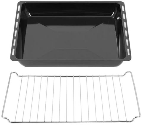 ICQN 45,5 x 37,5 cm teglie e set griglia | Profondità extra 6 cm Leccarda smaltata e griglia forno cromata | Resistente ai graffi e inossidabile | 455 x 375 x 60 mm