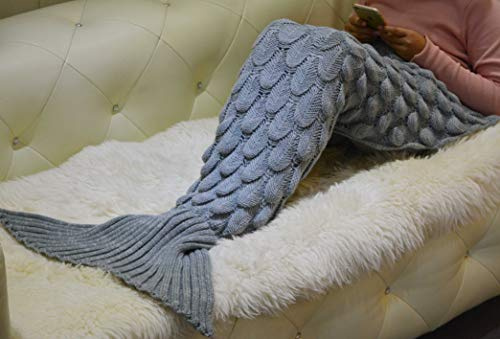 Intimates Meerjungfrauenschwanz-Decke, Meerjungfrauenschlafsack für Kinder und Erwachsene, handgefertigt, gestrickt, Meerjungfrauenschwanz-Decke, Geburtstagsgeschenk (grau, Kinder)