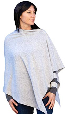 Marenza Poncho Bottoni Misto Cashmere Donna Made in Italy Lana Merino Cachemire Nero Beige Bianco Maglia Mantella Scialle Taglia Unica Multiuso Abbigliamento Inverno Coprispalle (Grigio Chiaro)