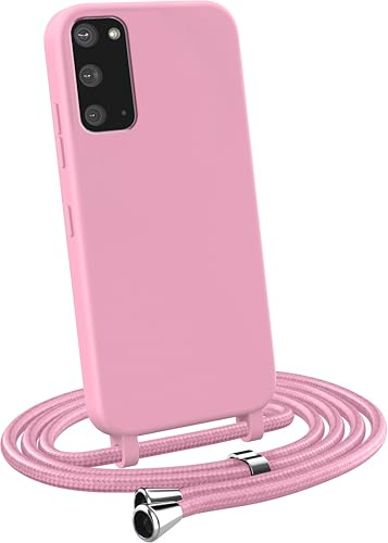 MyGadget Funda para Samsung Galaxy S20 - Carcasa con Cuerda en Silicona TPU Suave con Cordón - Case y Correa Colgante Ajustable y Portátil - Rosa