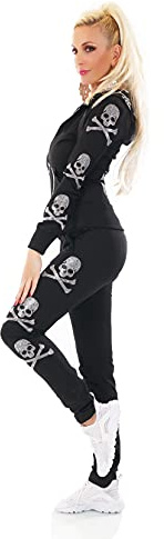 xy Damen Jogginganzug Sport Fitness Freizeit Jacke Hose Strass Nieten Skull Kapuze