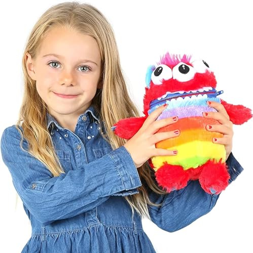 Worry Yummy Monster Children's Soft Toy - 28cm (11) Soft Cuddly Toy For Kids - Boys & Girls Anxiety, Stress & Fear Reducing Sleep Companion - Red 'Munch'