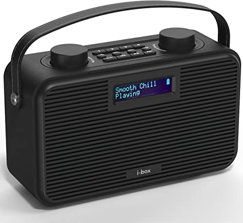 ibox Airtime Radio Portable Rechargeable Dab/Dab Plus/FM avec Bluetooth et Réveil, Enceinte Stéréo Alimenté par Le Secteur et Les Piles/Batterie, Radio Numérique Terrestre Cuisine, sans Lumière