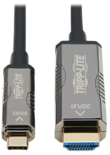 Tripp Lite Eaton USB-C to HDMI Fiber Active Optical Cable, 4K Video @ 60HZ (4:2:2), UHD, HDR, CL3 Rated, Black, 2.2 HDCP, 65 Feet / 20 Meters, 3-Year Warranty (U444F3-20M-H4K6)