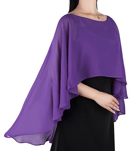 Capes en mousseline de soie transparente pour femme, châles légers et enveloppements pour robe de soirée, Violet foncé., taille unique