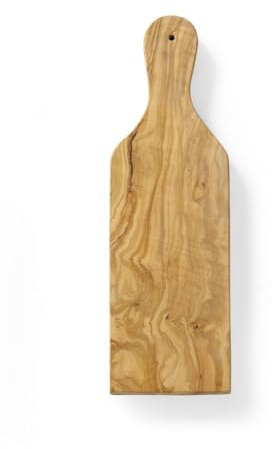 HENDI Tabla de Servir, de Madera de Olivo, con Mango y Orificio para Colgar, Tabla de Quesos, Tabla de Cortar, Tabla de Desayunos, Tabla de Cocina, Tabla de Tapas, Rectangular, aprox. 350x120x(H)18mm