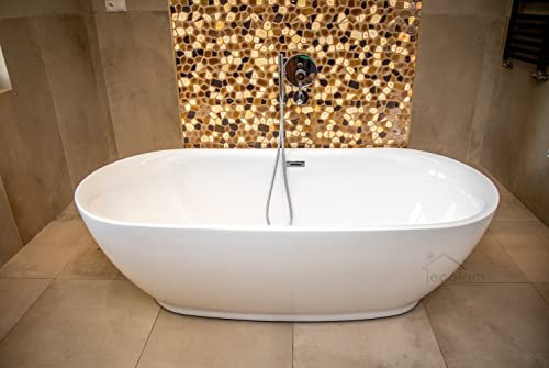 ECOLAM® exklusive freistehende Badewanne Standbadewanne moderne Wanne freistehend Adele 152 x 75 cm ideal für zwei Personen + Ablaufgarnitur Design Acryl glamour weiß