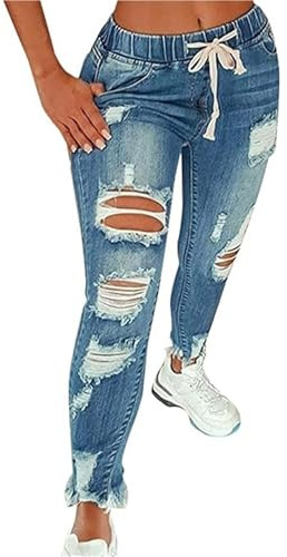 Sawmew Jeans tobilleros rotos de mamá para mujer Jeans rectos Boyfriend Mom con agujeros grandes para mujer Jeans de mezclilla rasgados para mujer Jeans rasgados de cintura alta Pantalones de mezclill