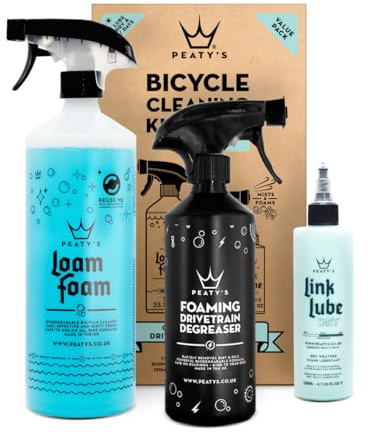 Peaty's Kit de limpieza de bicicleta (seco) – Lavar, desengrasar y lubricar – esencial para el mantenimiento y cuidado de la bicicleta – Limpiador de espuma biodegradable, desengrasante de transmisión