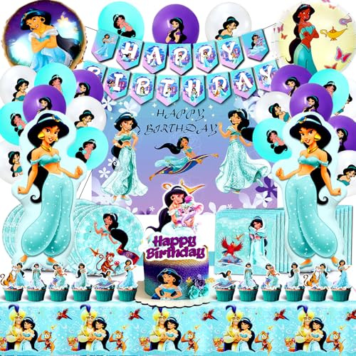 Prinzessin Jasmin Geburtstagsdeko, Jasmin Luftballon, Pappteller Prinzessin, Aladdin Tischdecke, Kuchen Deko, Banner Happy Birthday, Mädchen Kindergeburtstag Kit