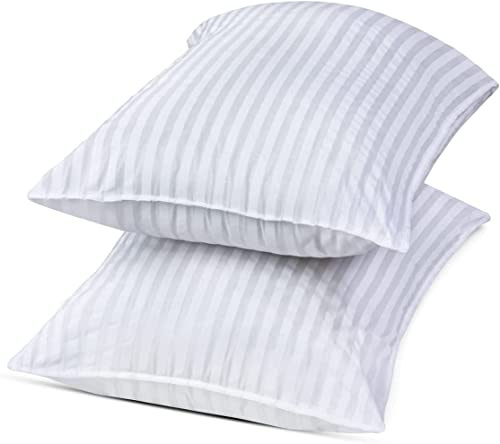 Xania Stripe pillows 2 pack, Bounce to back soft pillow for side, stomach and back sleepers. Hotel quality, anti allergy pillow with extra soft hollow fiber filling. Standard Bed pillow