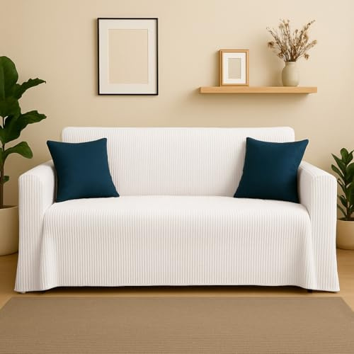 Byour3 - Copridivano 2 3 4 5 Posti - Misto Cotone Jacquard Telo Arredo Copritutto Salvadivano Lavabile Rettangolare Copertura di Protezione anche per Divano Angolare (Ottoman Bianco, 1 Posto)