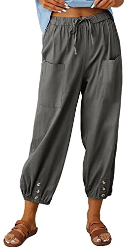 Bozanly Women's Casual Lantern Harem Loose Capris Pants Summer Yoga Slacks Trousers with Pockets(0681-Gray-S)