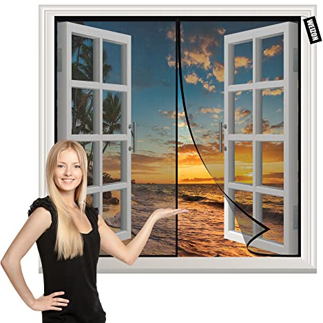 Zanzariere Per Finestre Magnetiche 100x85cm Nero Zanzariere su Misura Magnetico Pieghevole Si Chiude da Sola per Porta Ingresso del Balcone mani libere