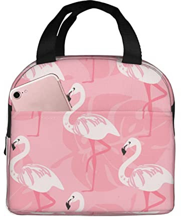 XVBCDFG Bolsa de almuerzo de hojas de palma de flamenco de verano para oficina al aire libre, papel de aluminio portátil, aislamiento grueso y bolsa Bento pa